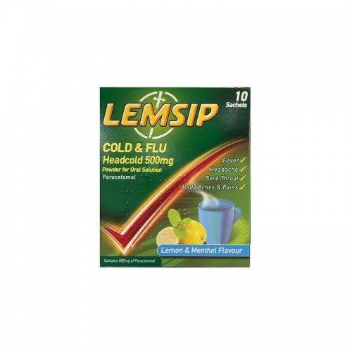 Lemsip Cold & Flu Headcold Lemon & Menthol 500mg 10 Sachets